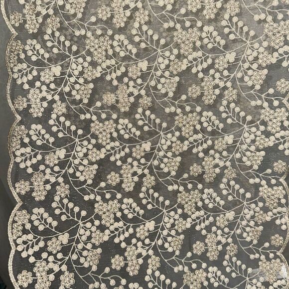 tinsel & fir Ivory Gold Embroidered Floral Winter Branches Lace Table Runner - Picture 3 of 11